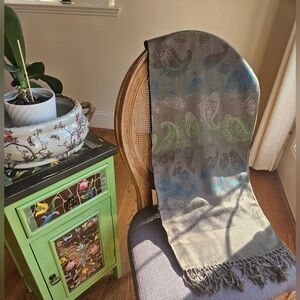 NWOT Paisley Patterned Scarf with Fringe In Tan/Green